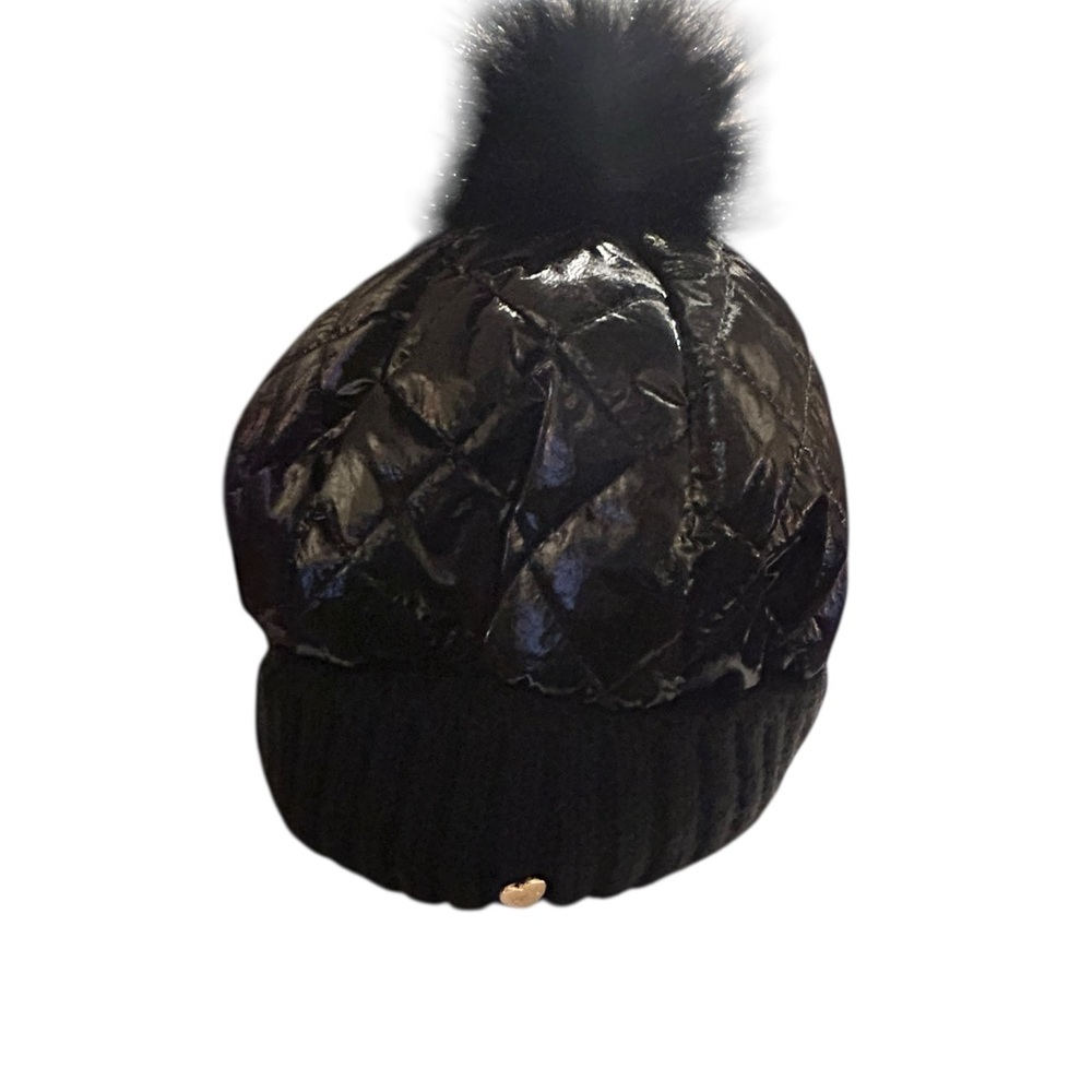 Juicy Couture Quilted Beanie Hat with Faux Fur Pom, OS - Picture 5 of 5